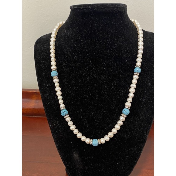 Danbury Mint Vintage Jewelry Set Turquoise Pearl 2 Necklaces, Bracelet, Earrings - Picture 6 of 10